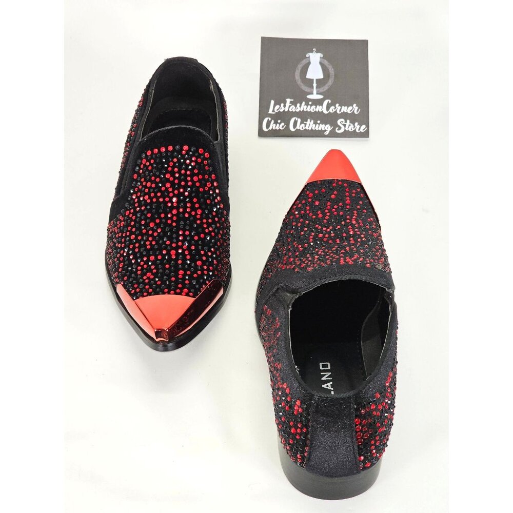 Bolano Men's Red/Black Leather Desta Dress Shoes Rhinestone Loafers Sz 7.5 1802 - Picture 11 of 16